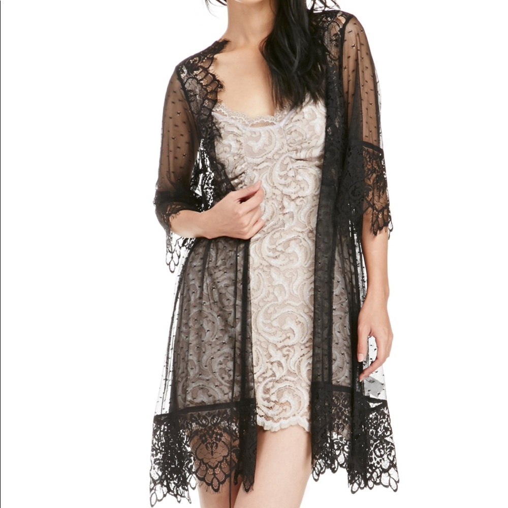 For Love and Lemons Black Lace Robe